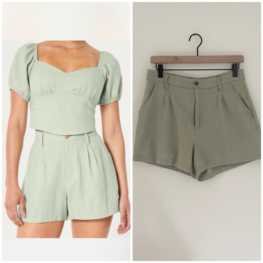 Hollister Women's Linen Blend Ultra High Rise Waist Sage Shorts